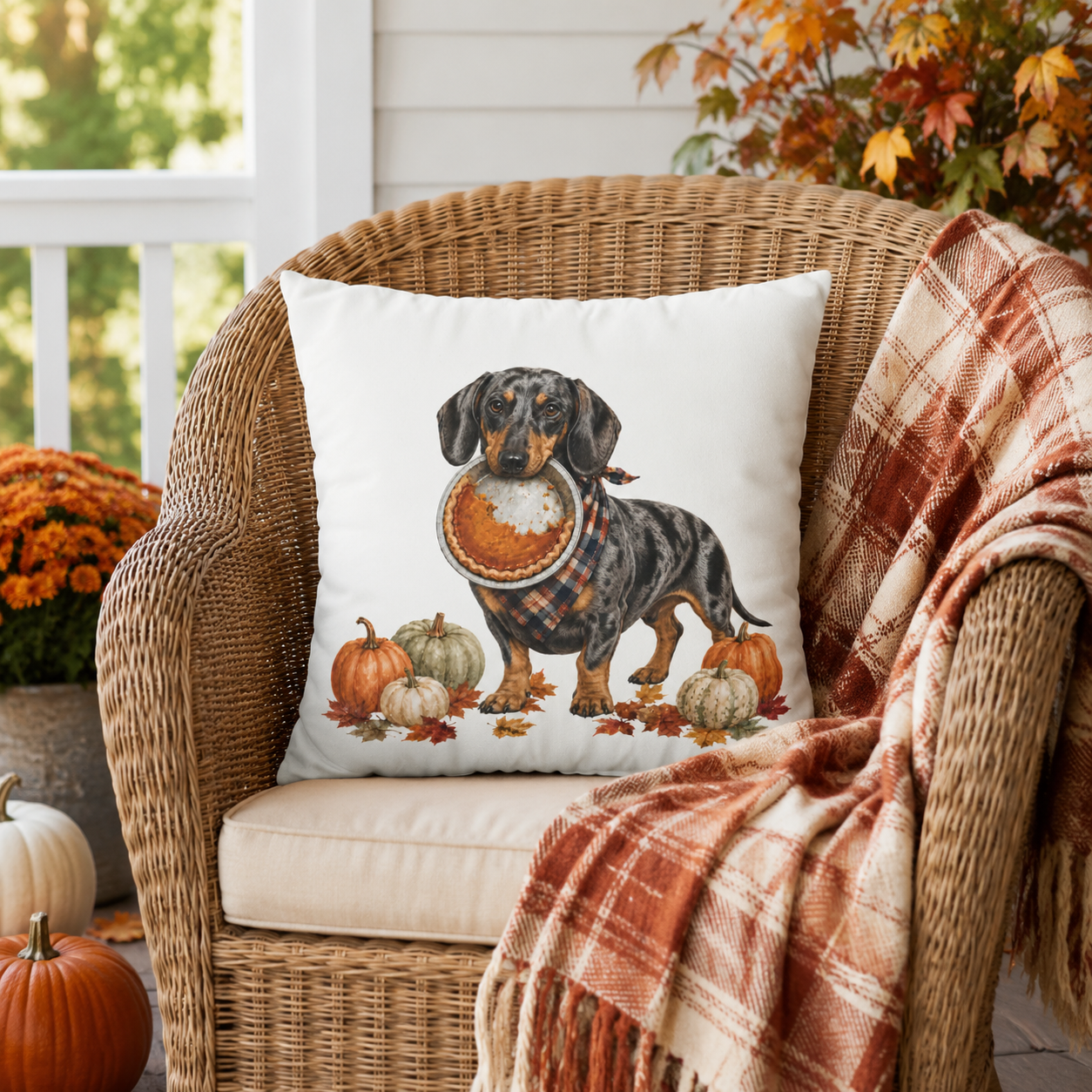 Dapple Dachshund Thanksgiving Pumpkin Pie Pillow Cover