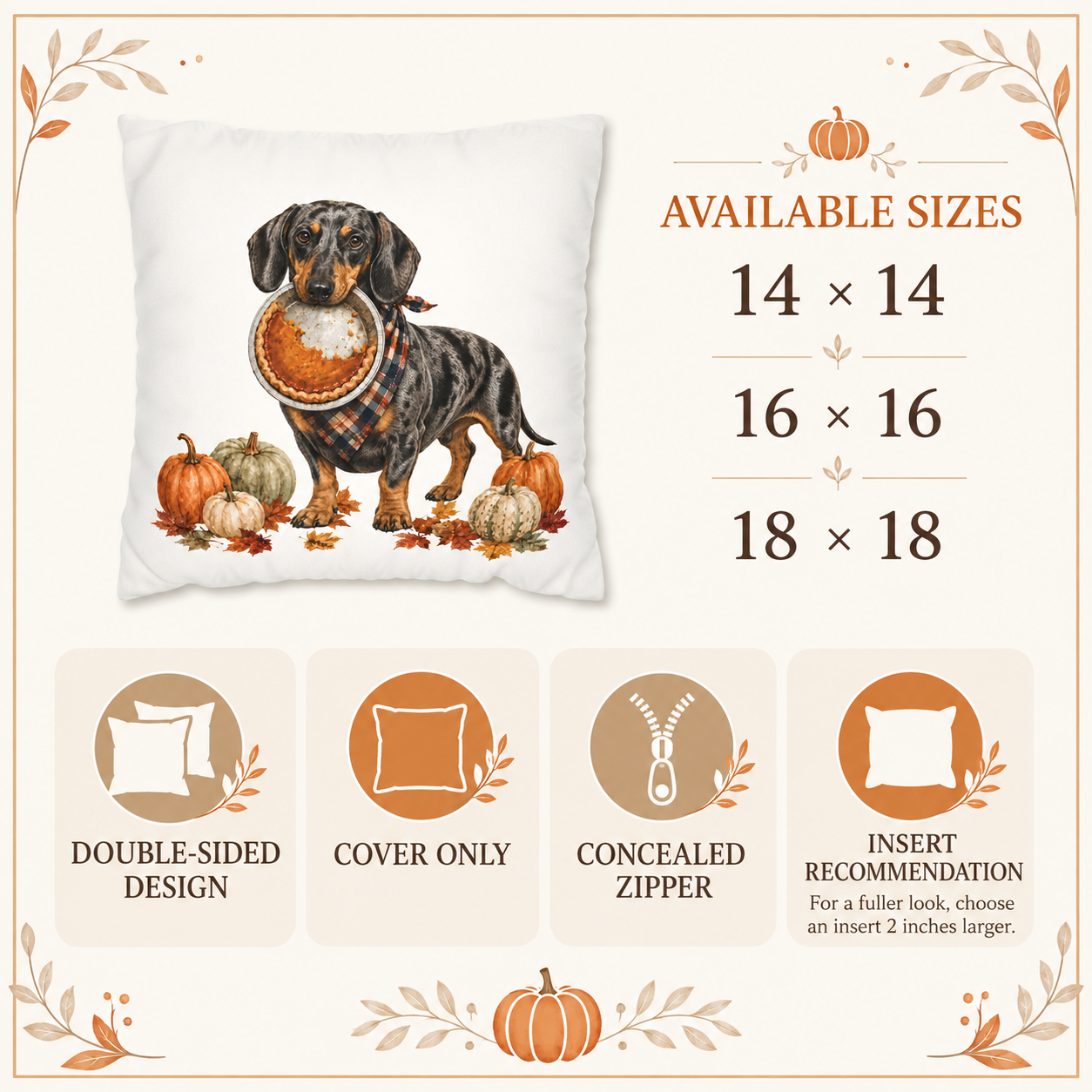 Dapple Dachshund Thanksgiving Pumpkin Pie Pillow Cover