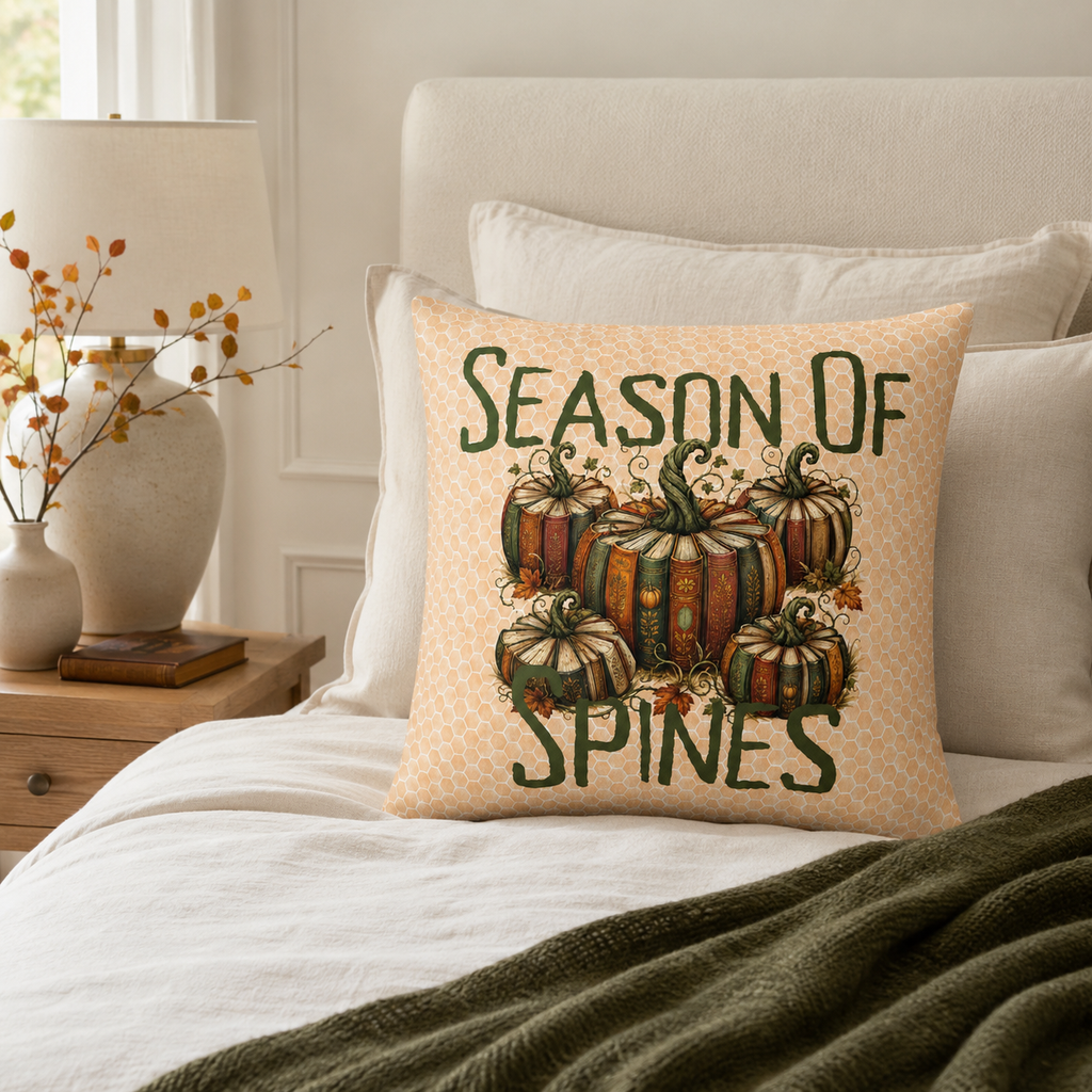 Season of Spines Book Pumpkin Fall Pillow Cover
