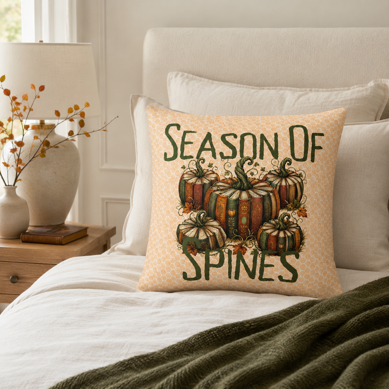 Season of Spines Book Pumpkin Fall Pillow Cover
