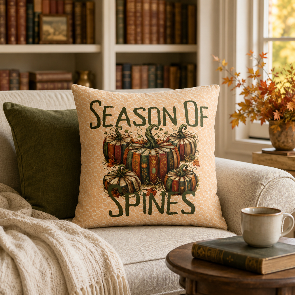 Season of Spines Book Pumpkin Fall Pillow Cover
