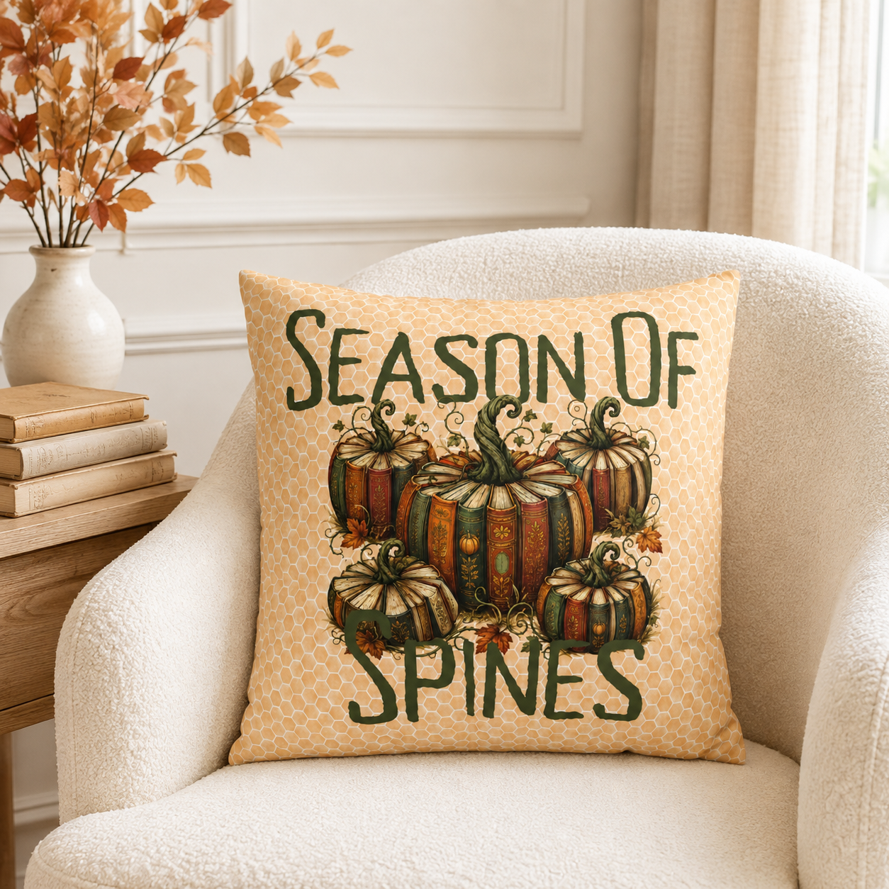 Season of Spines Book Pumpkin Fall Pillow Cover