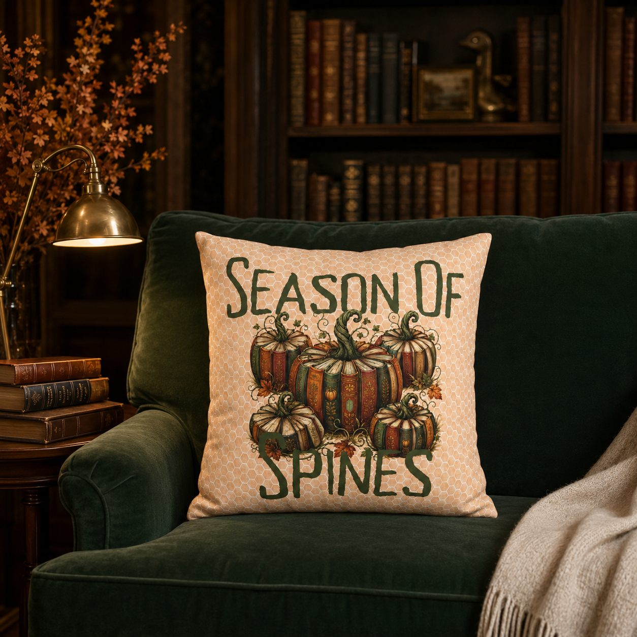 Season of Spines Book Pumpkin Fall Pillow Cover