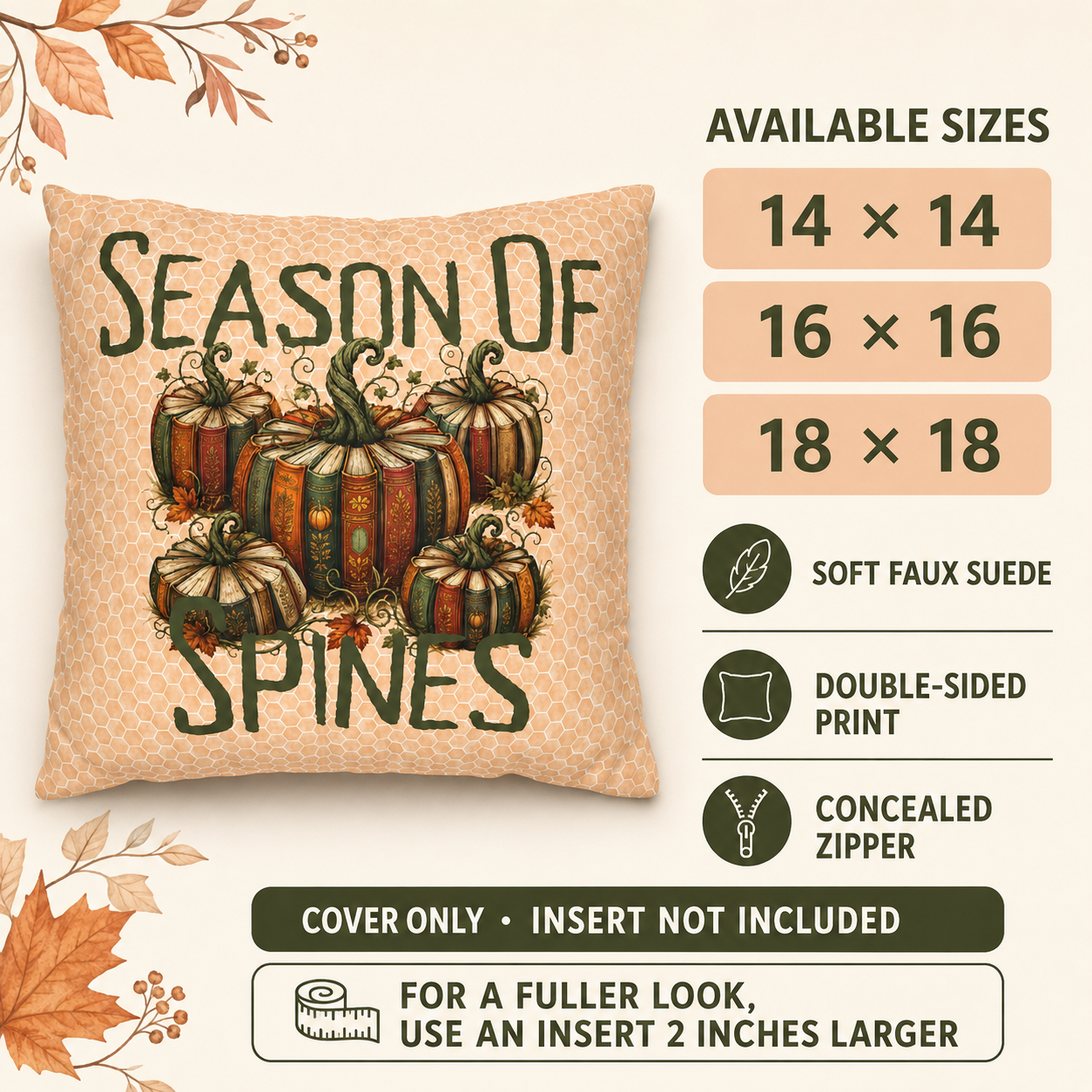 Season of Spines Book Pumpkin Fall Pillow Cover