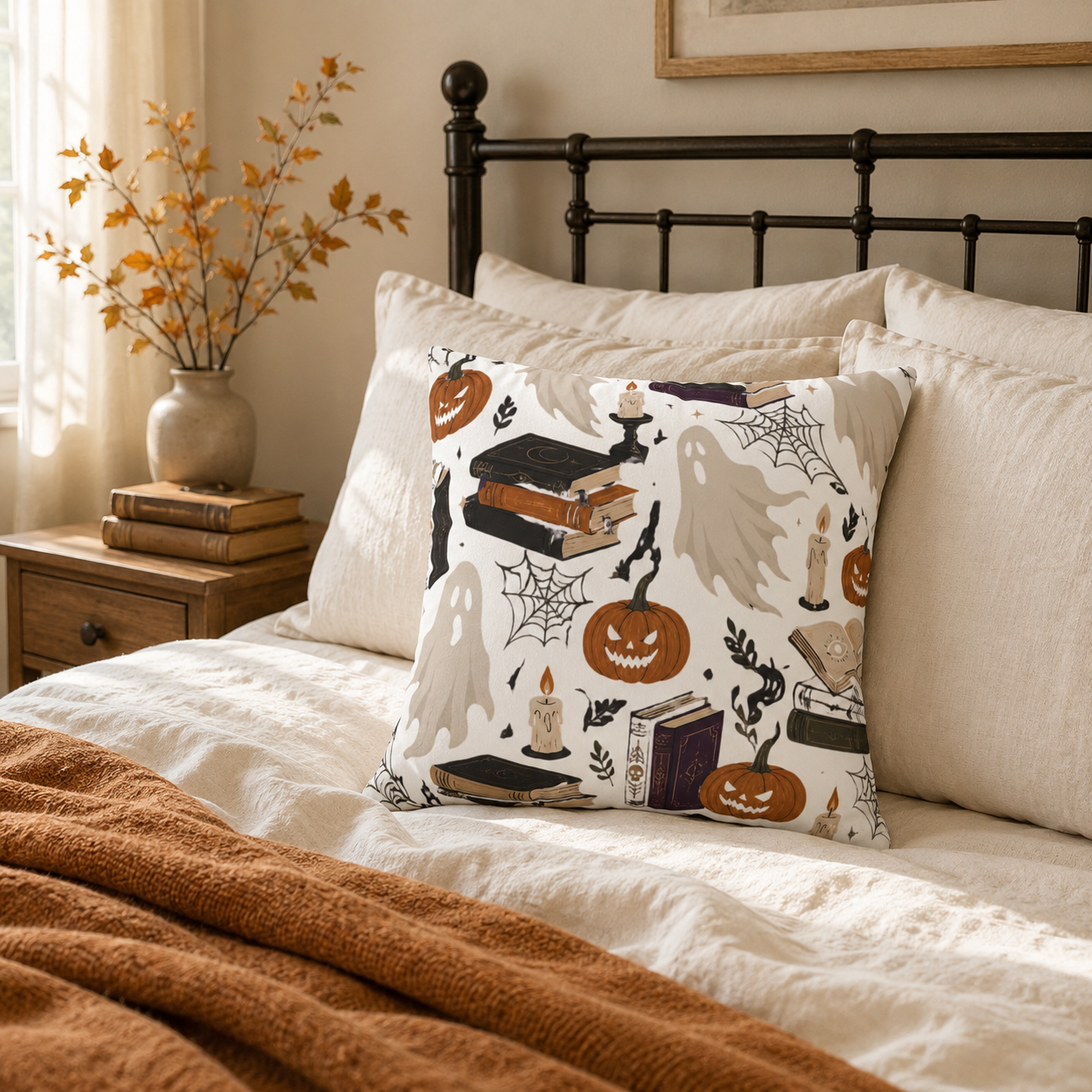Vintage Bookish Halloween Pillow Cover