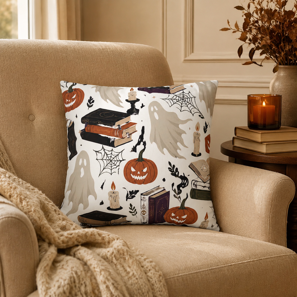 Vintage Bookish Halloween Pillow Cover