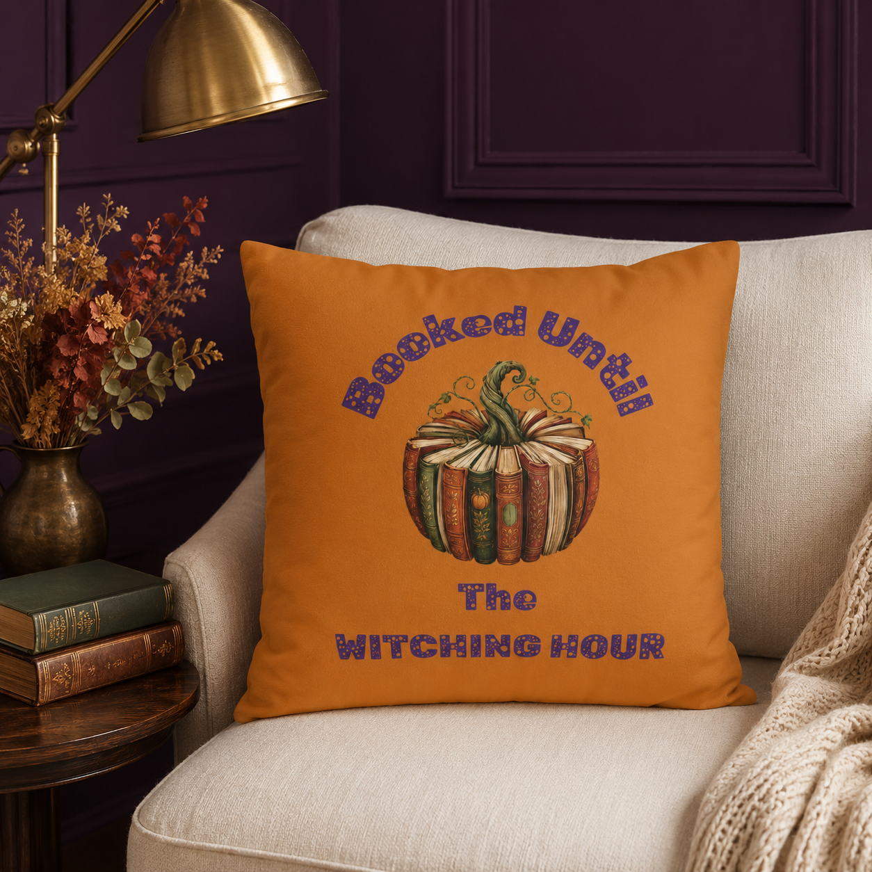 Booked Until the Witching Hour Book Pumpkin Pillow Cover