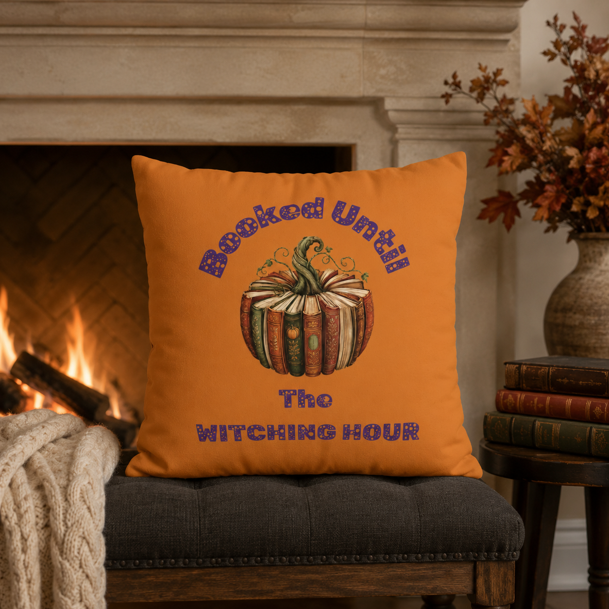 Booked Until the Witching Hour Book Pumpkin Pillow Cover