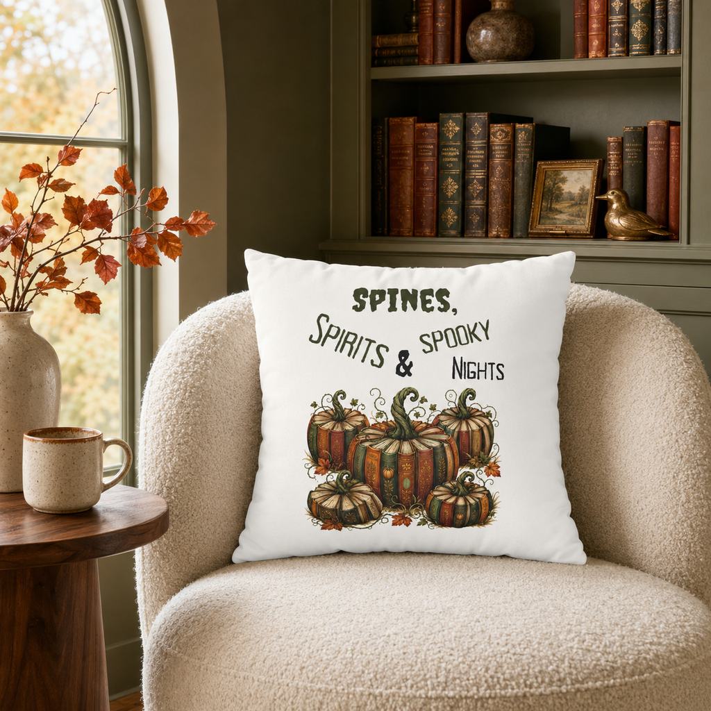 Spines, Spirits & Spooky Nights Book Pumpkin Pillow Cover