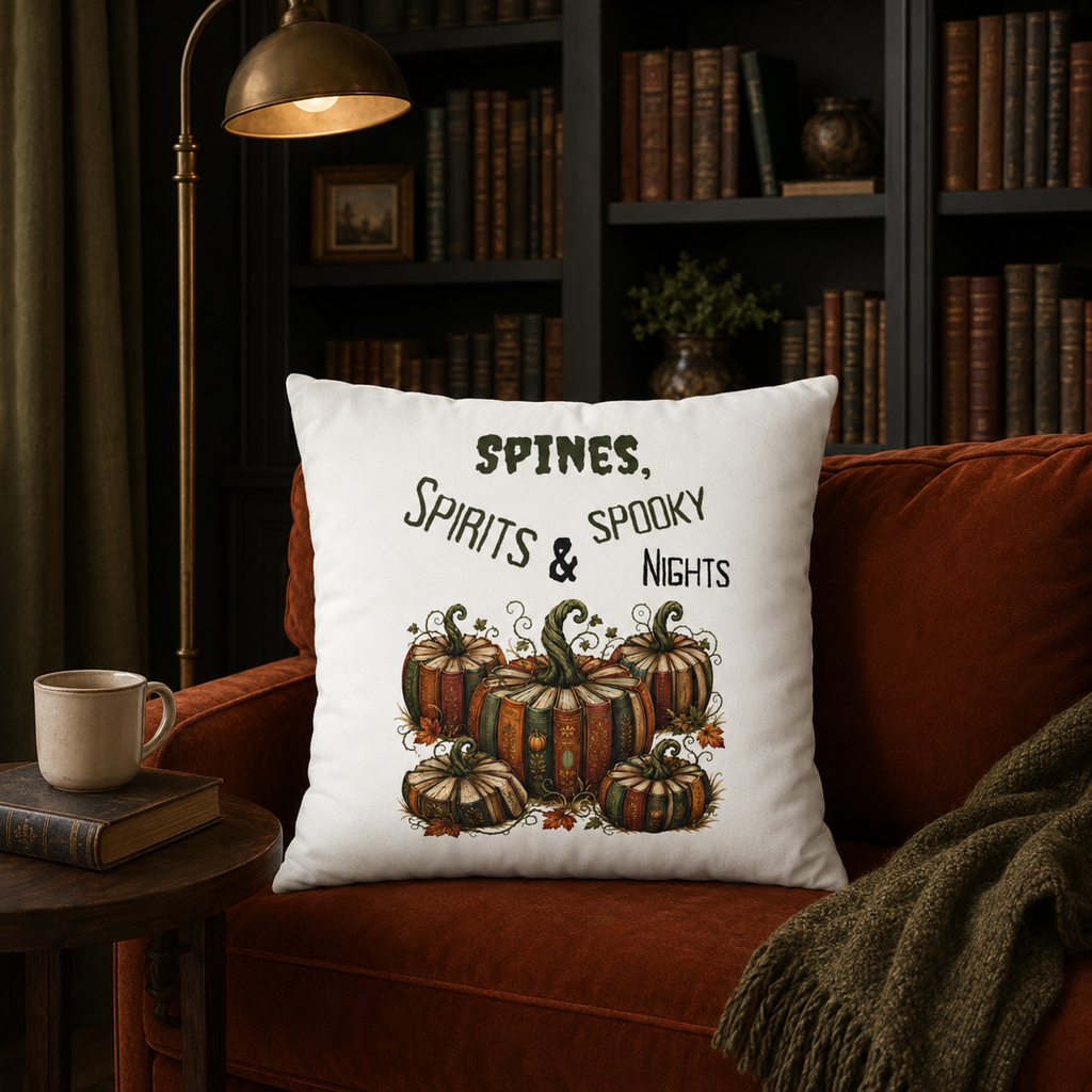 Spines, Spirits & Spooky Nights Book Pumpkin Pillow Cover