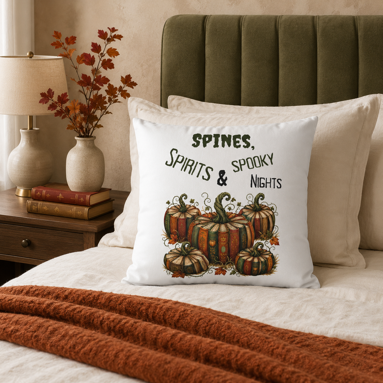 Spines, Spirits & Spooky Nights Book Pumpkin Pillow Cover