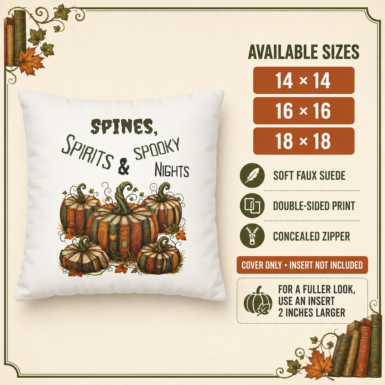 Spines, Spirits & Spooky Nights Book Pumpkin Pillow Cover
