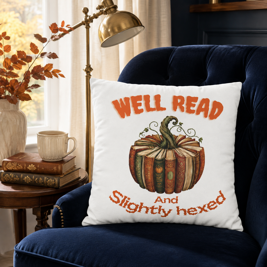 Well Read and Slightly Hexed Book Lover Halloween Pillow Cover