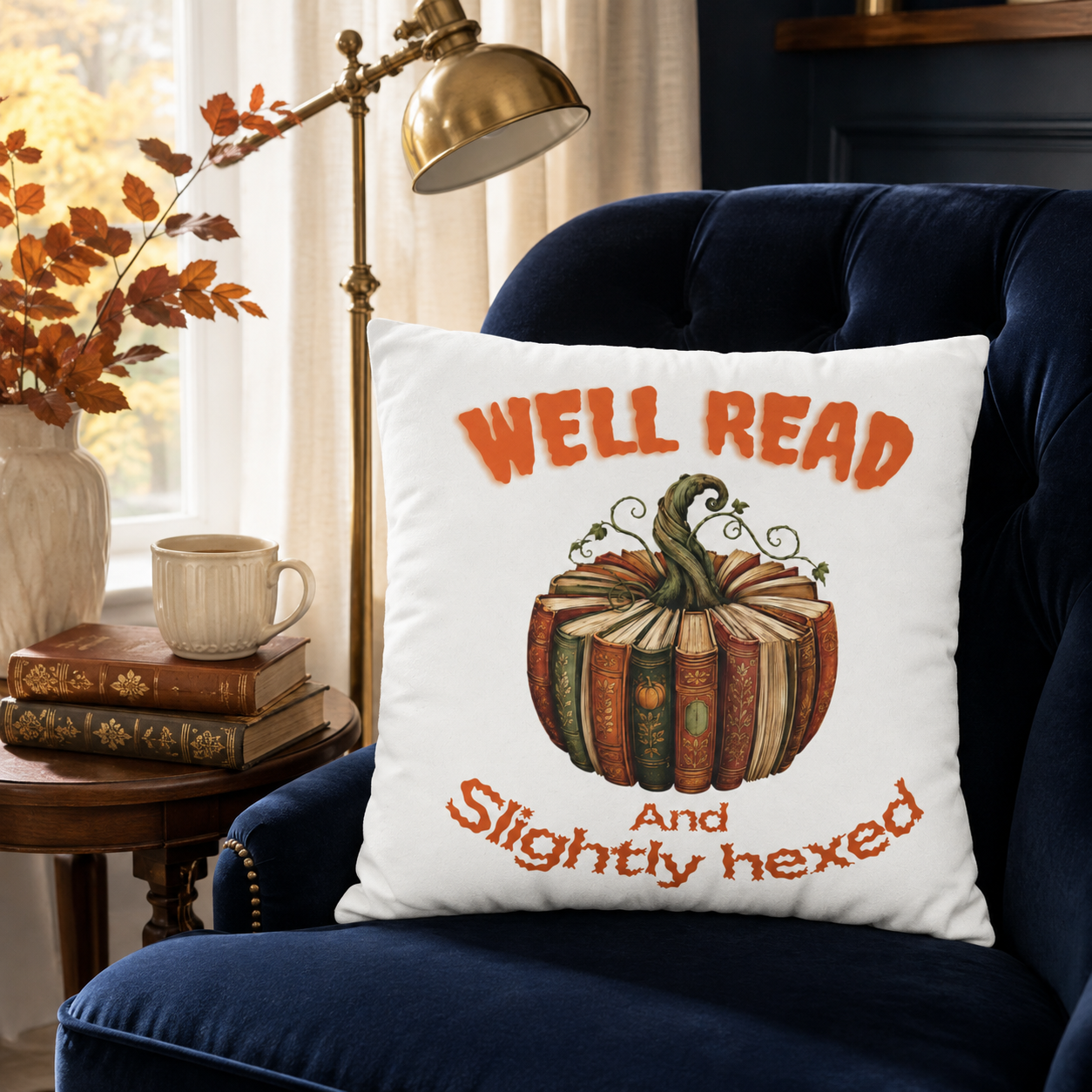 Well Read and Slightly Hexed Book Lover Halloween Pillow Cover