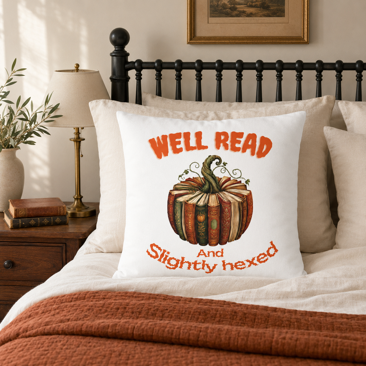 Well Read and Slightly Hexed Book Lover Halloween Pillow Cover