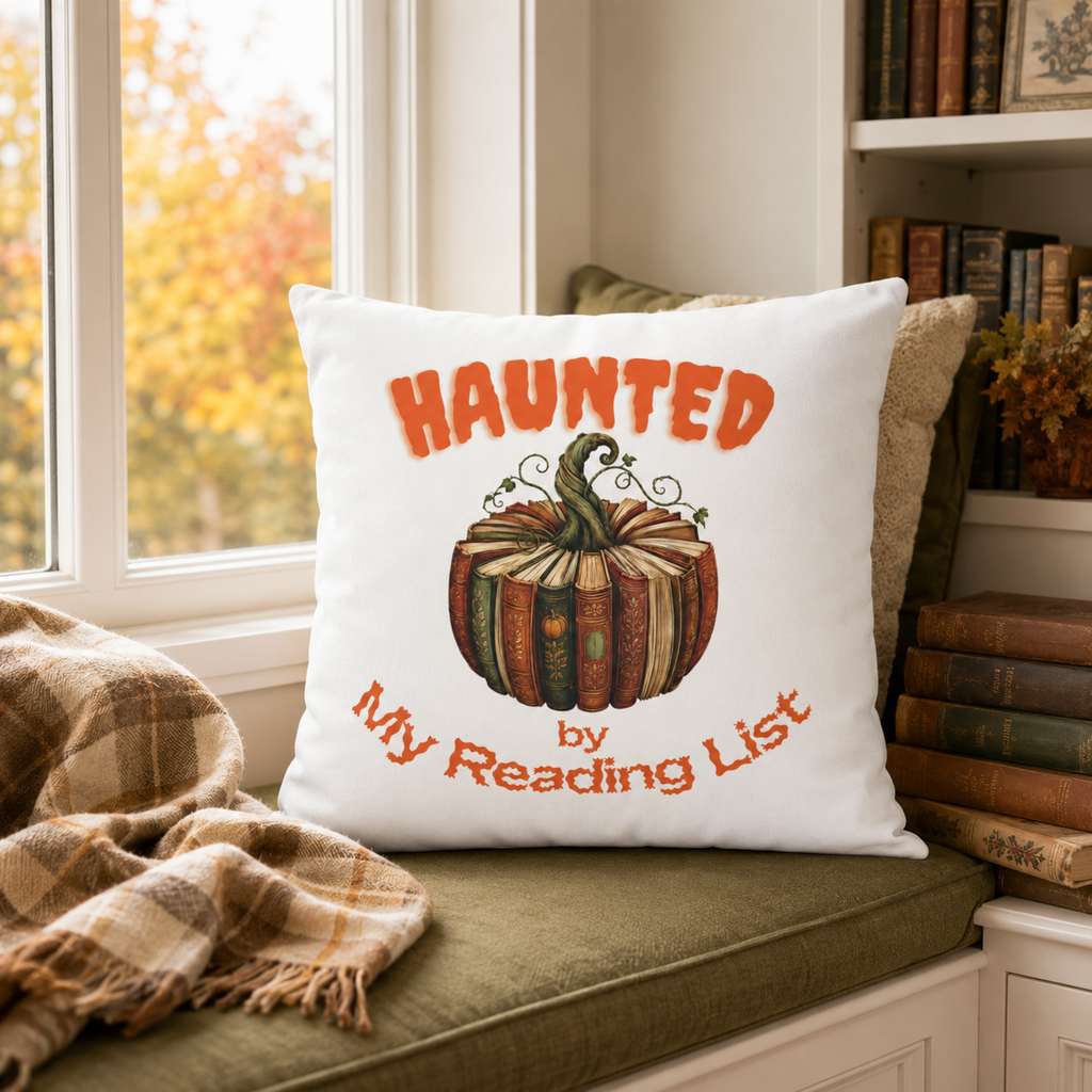 Haunted by My Reading List Book Lover Halloween Pillow Cover