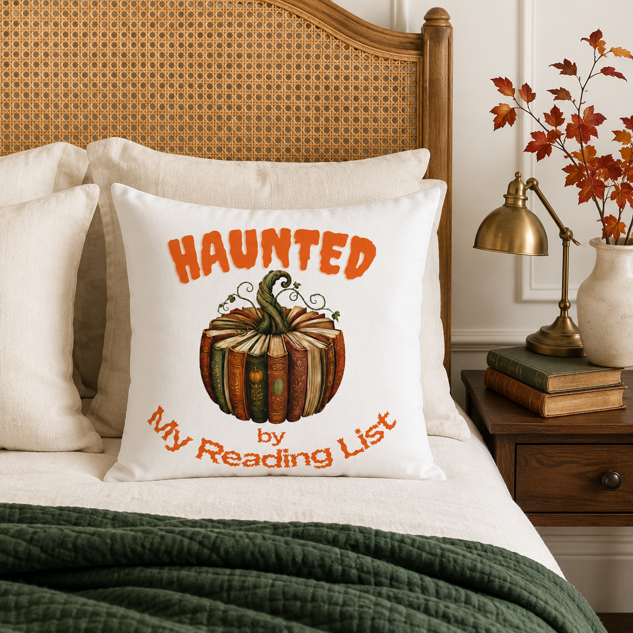 Haunted by My Reading List Book Lover Halloween Pillow Cover