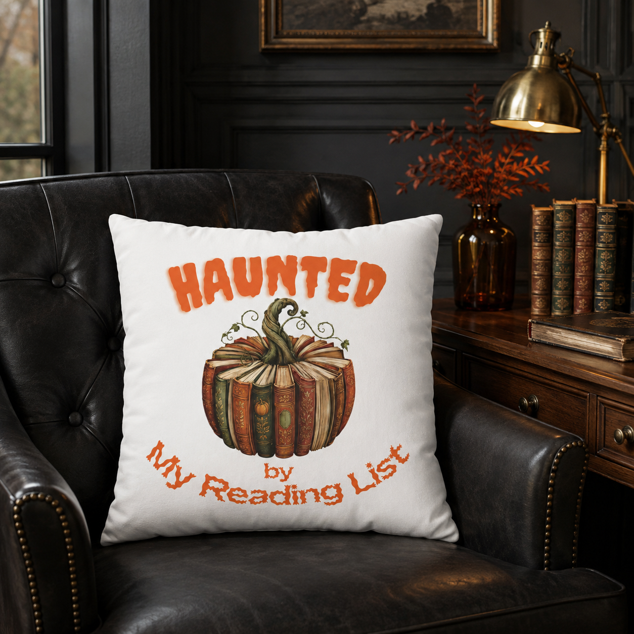 Haunted by My Reading List Book Lover Halloween Pillow Cover