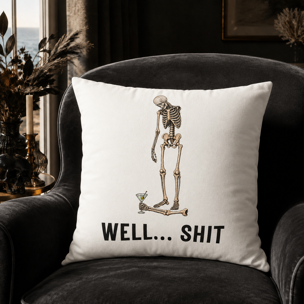 Funny Skeleton Pillow Cover – Well Shit Cocktail Design