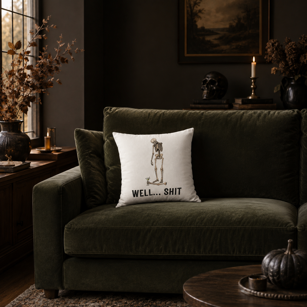 Funny Skeleton Pillow Cover – Well Shit Cocktail Design