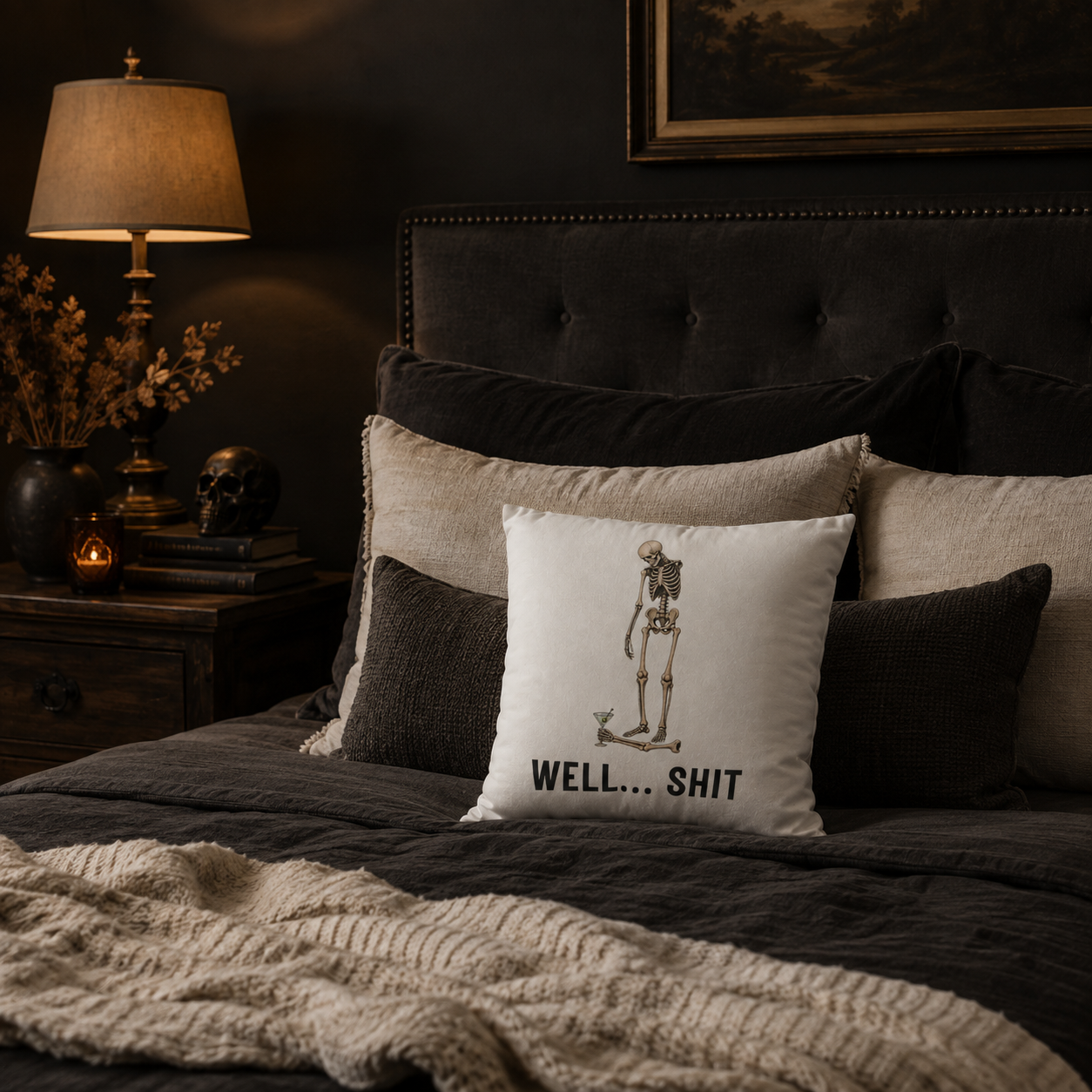 Funny Skeleton Pillow Cover – Well Shit Cocktail Design