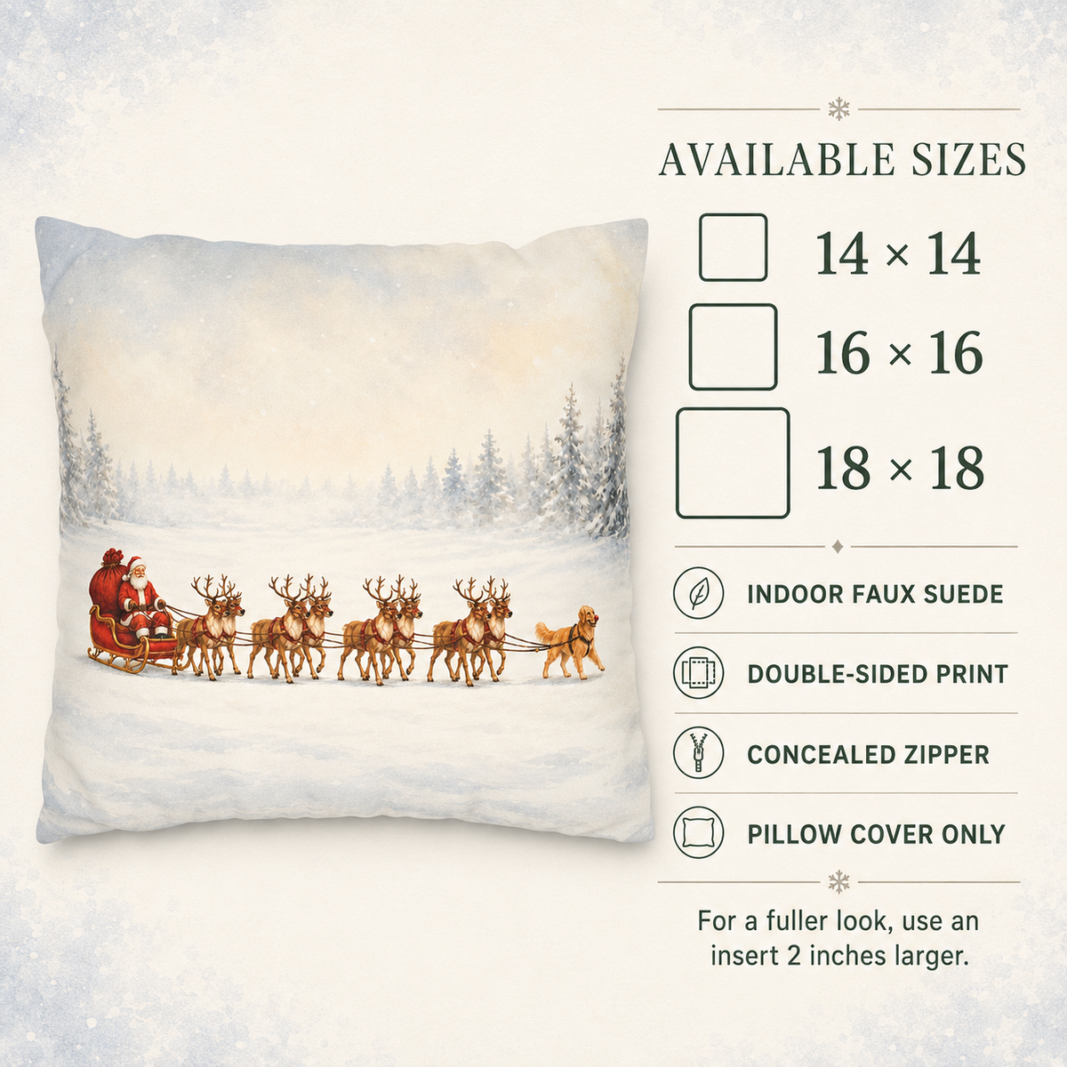 Santa Sleigh with Reindeer Pillow Cover, Christmas Winter Decor