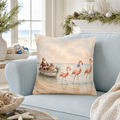 Santa Flamingo Christmas Pillow Cover, Coastal Beach House Holiday Decor, shown as a decorative holiday faux-suede pillow
cover for Christmas living room, bedroom, sofa or chair styling.
