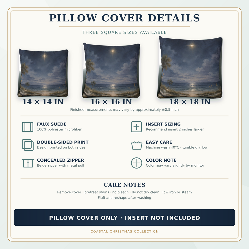 Star of Bethlehem Christmas Pillow Cover, Coastal Night Sky Decor, shown as a decorative holiday faux-suede pillow cover for
Christmas living room, bedroom, sofa or chair styling.
