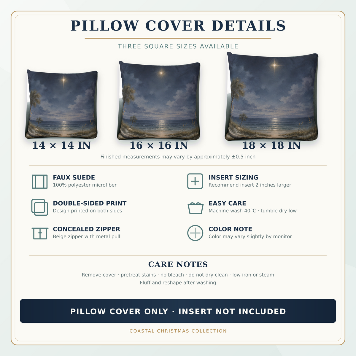 Star of Bethlehem Christmas Pillow Cover, Coastal Night Sky Decor, shown as a decorative holiday faux-suede pillow cover for
Christmas living room, bedroom, sofa or chair styling.