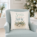 Sand Is the New Snow Christmas Pillow Cover, Coastal Beach Holiday Decor, shown as a decorative holiday faux-suede pillow
cover for Christmas living room, bedroom, sofa or chair styling.