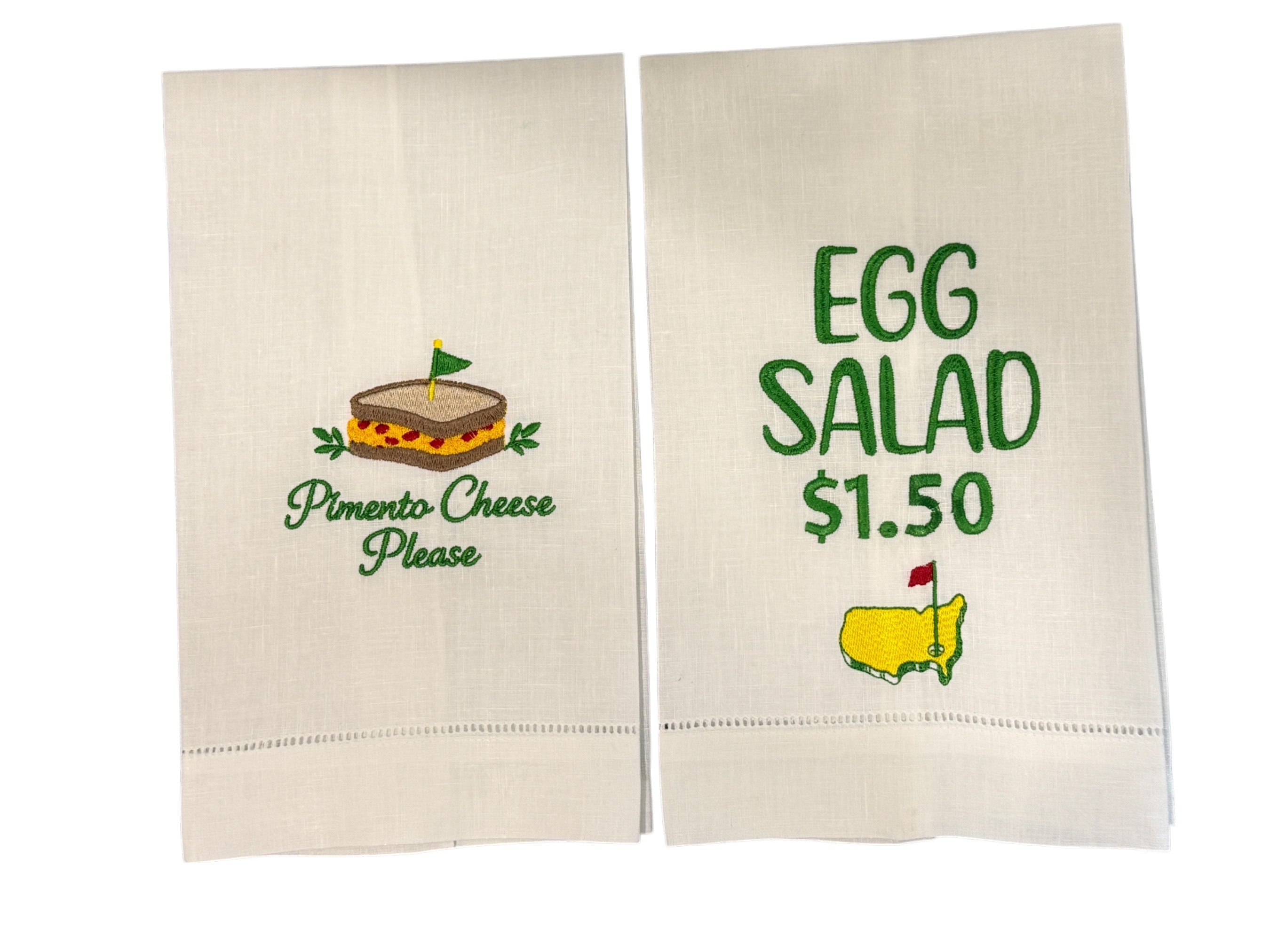 Embroidered Golf Linen Kitchen Towels – Pimento Cheese & Egg Salad