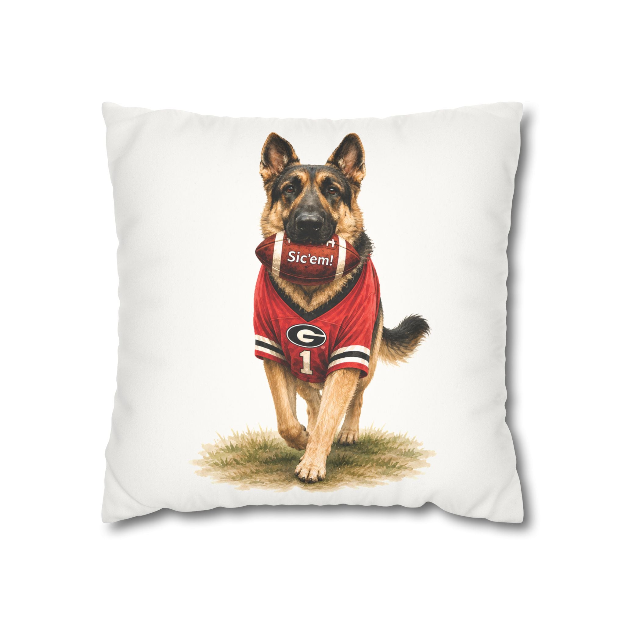 German Shepherd Football Pillow Cover – Georgia Game Day Dog Pillow, Red & Black Decor