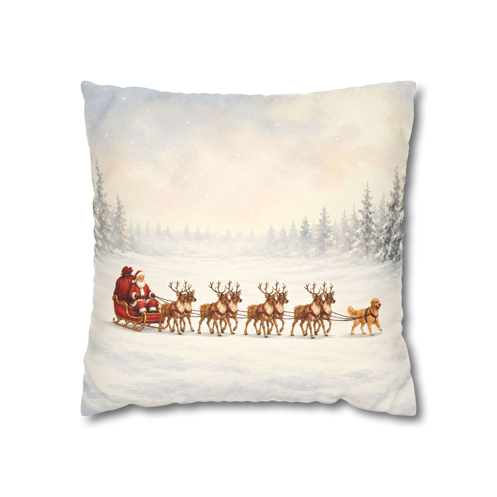 Santa Sleigh with Reindeer Pillow Cover, Christmas Winter Decor