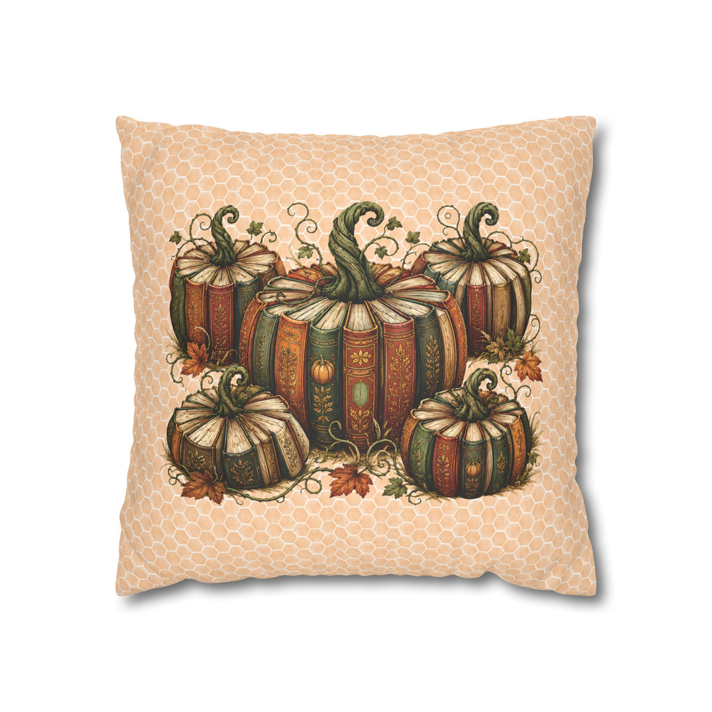 Vintage Book Pumpkin Patch Faux-Suede Fall Pillow Cover