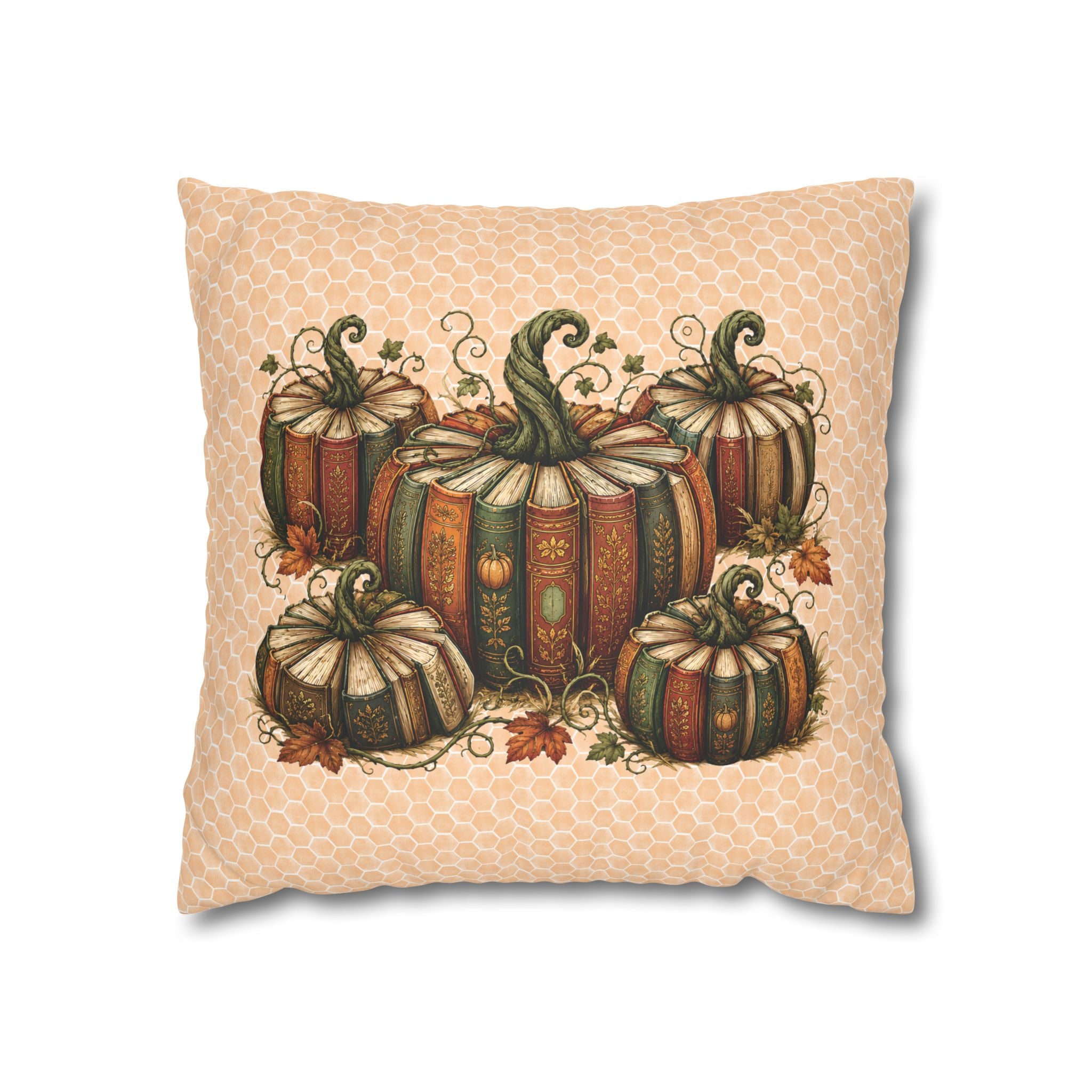 Vintage Book Pumpkin Patch Faux-Suede Fall Pillow Cover