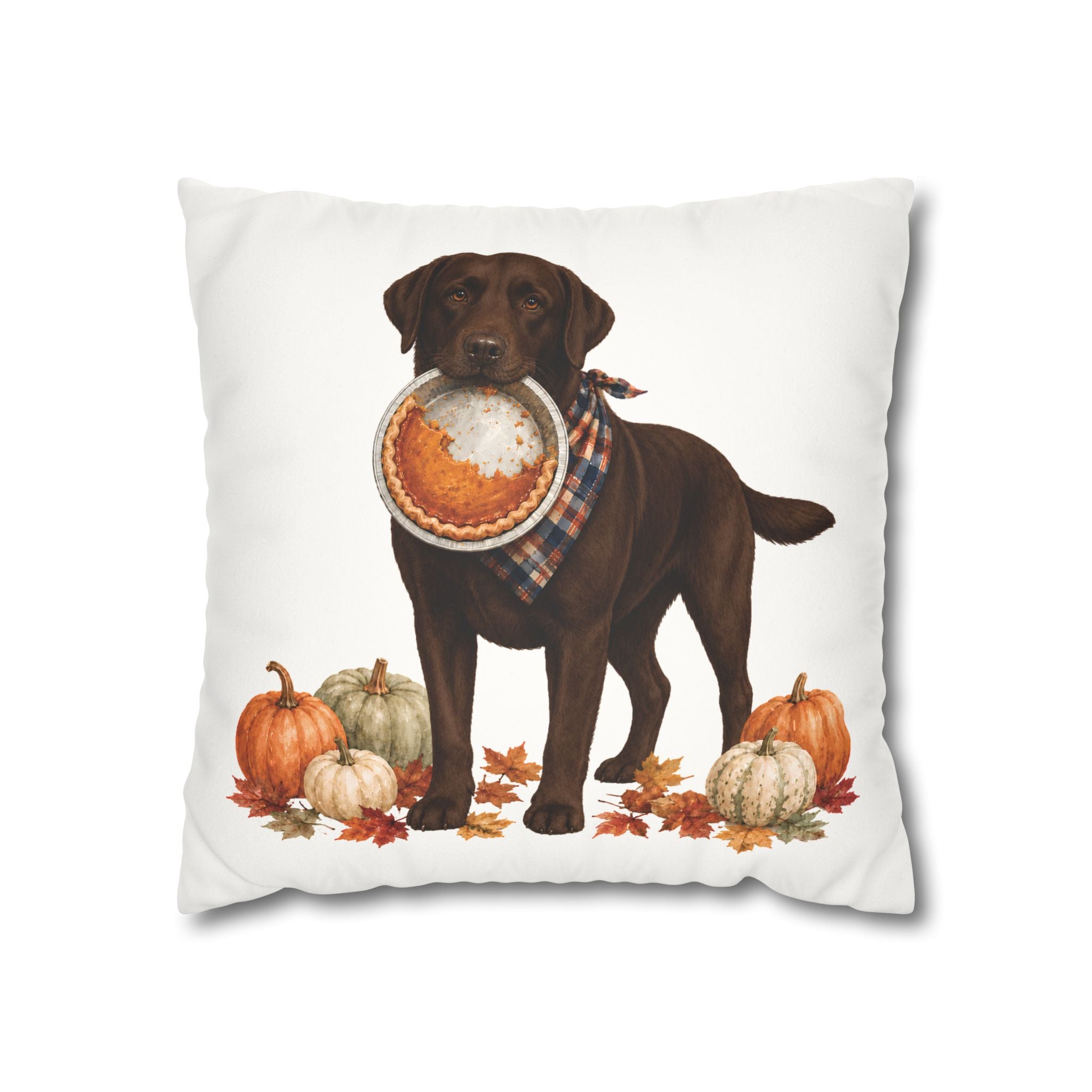 Thanksgiving Chocolate Lab Pillow Cover, Labrador Fall Decor, Pumpkin Pie Dog Lover Gift