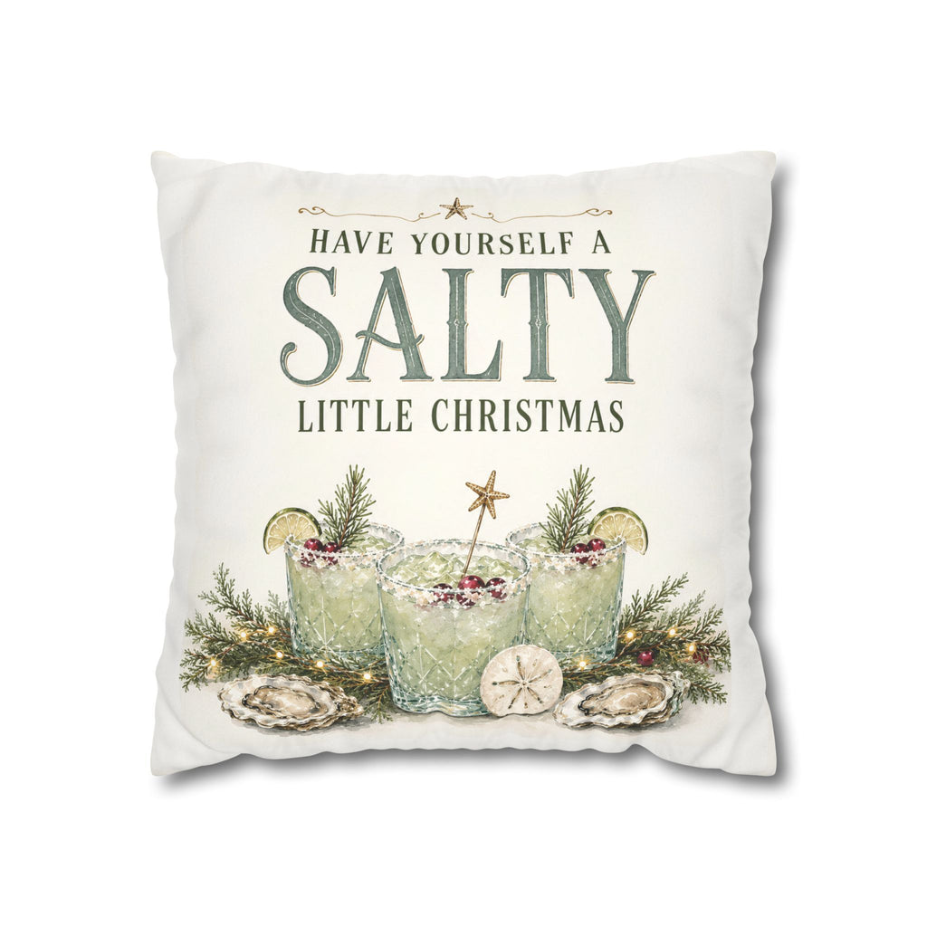 Have Yourself a Salty Little Christmas Pillow Cover, Coastal Holiday Decor, shown as a decorative holiday faux-suede pillow
cover for Christmas living room, bedroom, sofa or chair styling.