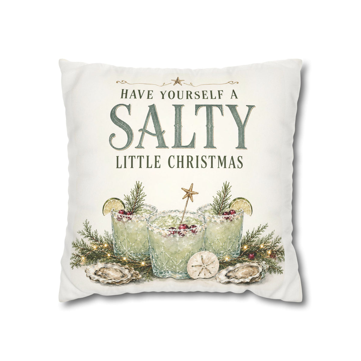 Have Yourself a Salty Little Christmas Pillow Cover, Coastal Holiday Decor, shown as a decorative holiday faux-suede pillow
cover for Christmas living room, bedroom, sofa or chair styling.