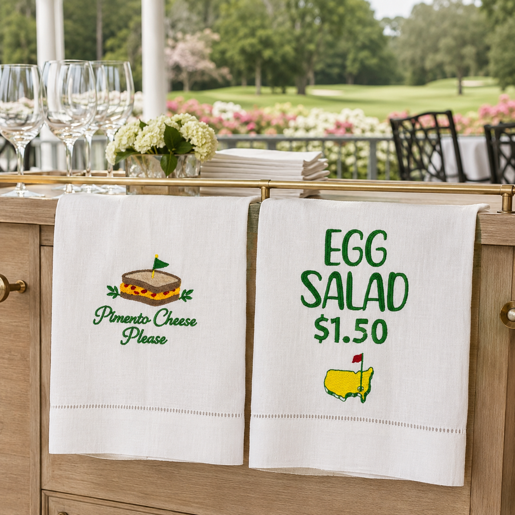 Embroidered Golf Linen Kitchen Towels – Pimento Cheese & Egg Salad