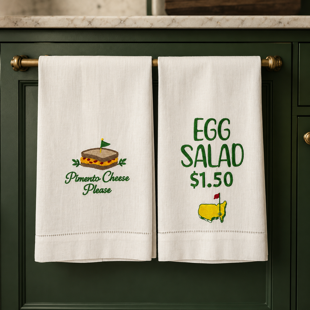 Embroidered Golf Linen Kitchen Towels – Pimento Cheese & Egg Salad
