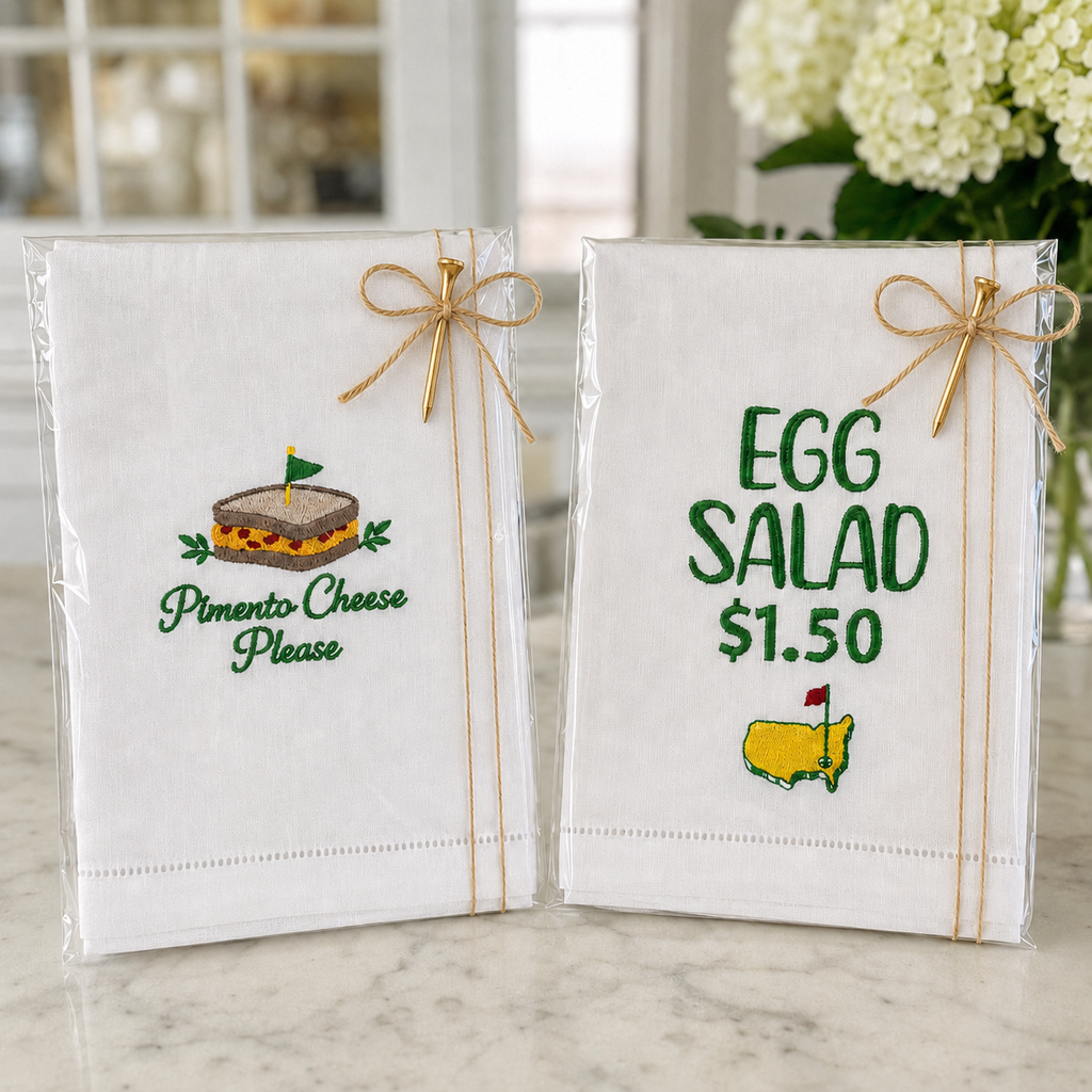 Embroidered Golf Linen Kitchen Towels – Pimento Cheese & Egg Salad