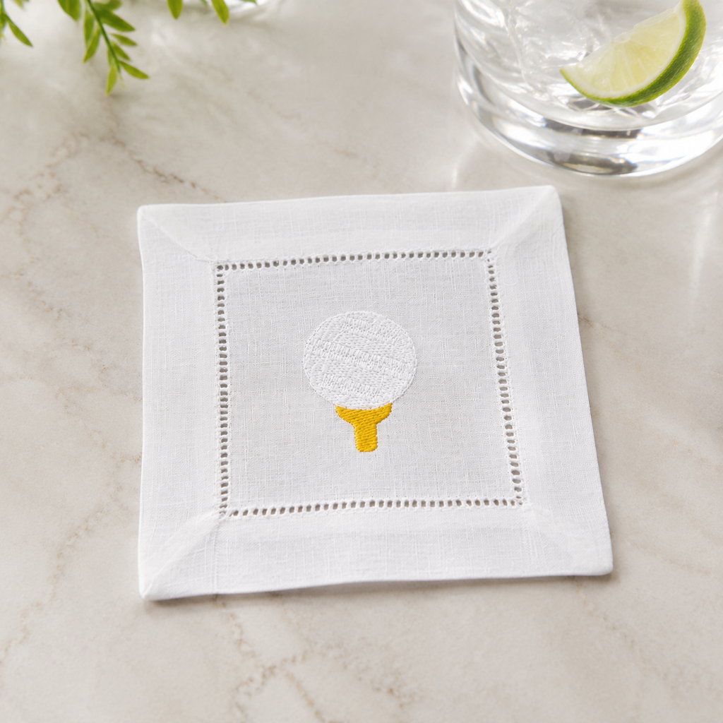 Embroidered Golf Linen Cocktail Napkins – Set of 6