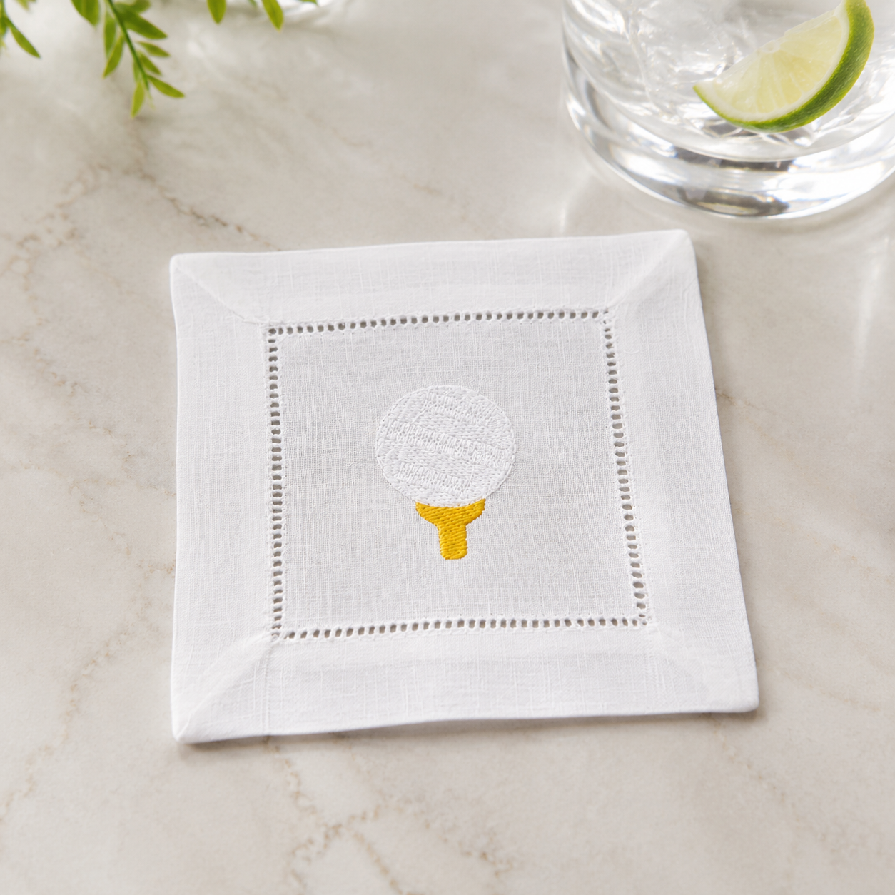 Embroidered Golf Linen Cocktail Napkins – Set of 6