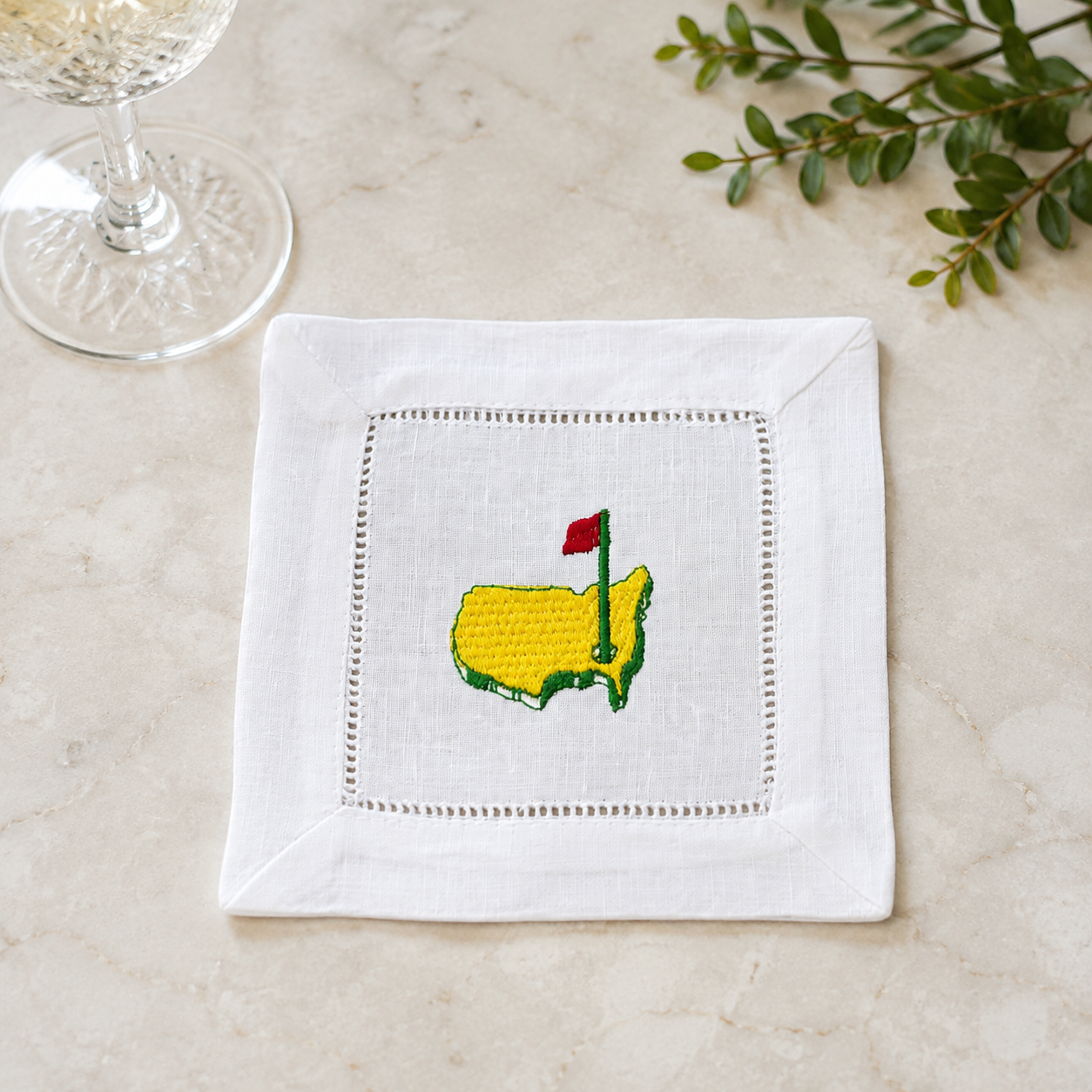 Embroidered Golf Linen Cocktail Napkins – Set of 6