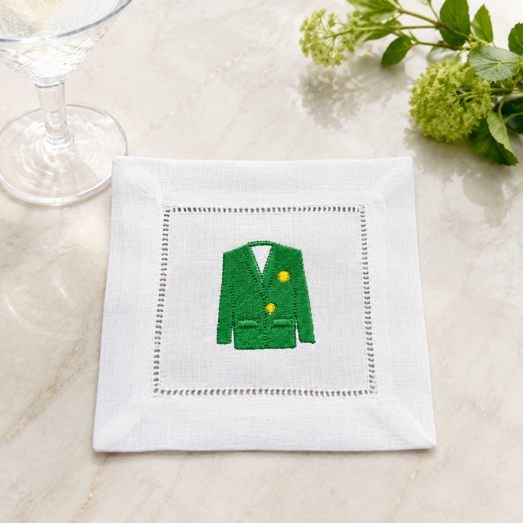 Embroidered Golf Linen Cocktail Napkins – Set of 6