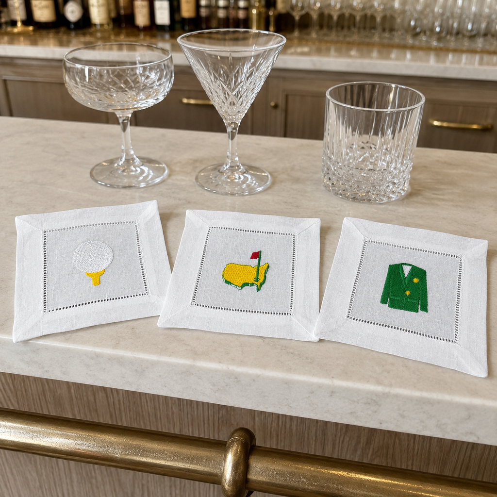 Embroidered Golf Linen Cocktail Napkins – Set of 6