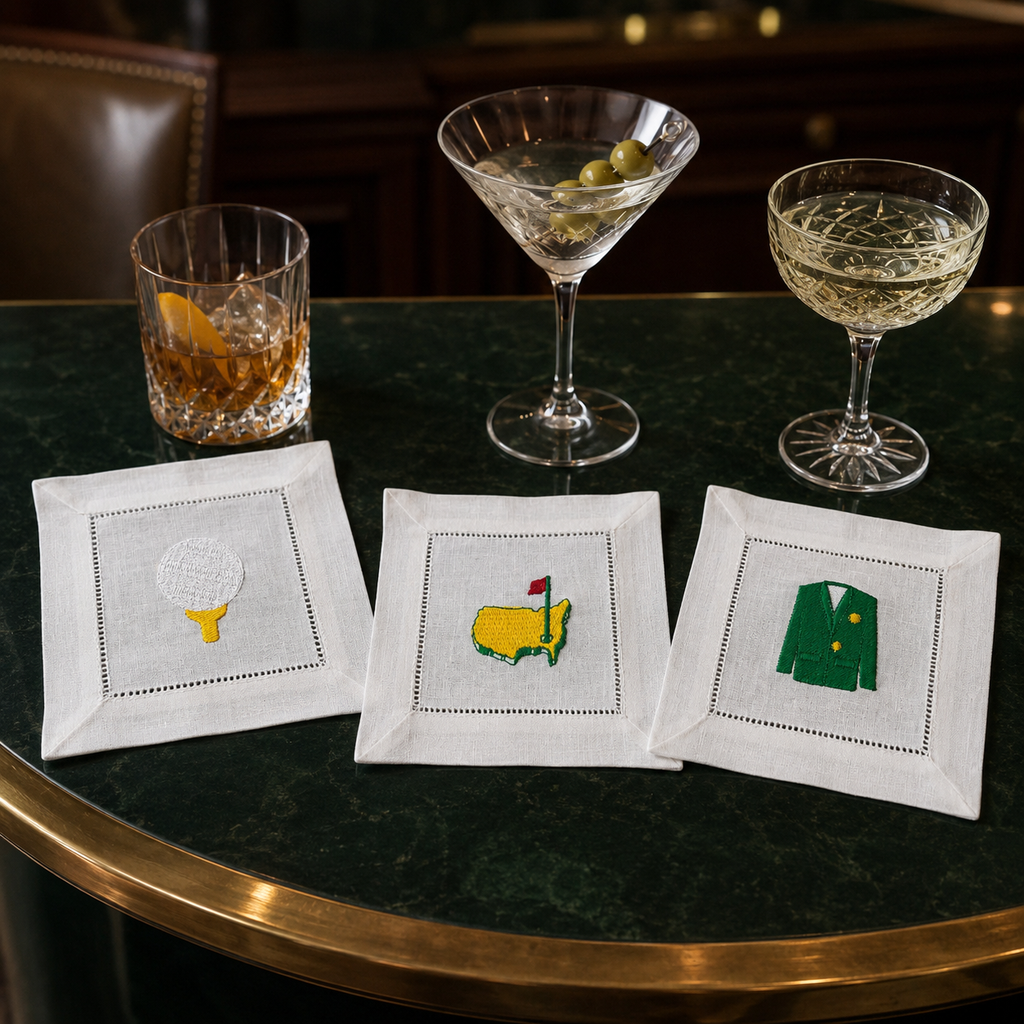 Embroidered Golf Linen Cocktail Napkins – Set of 6
