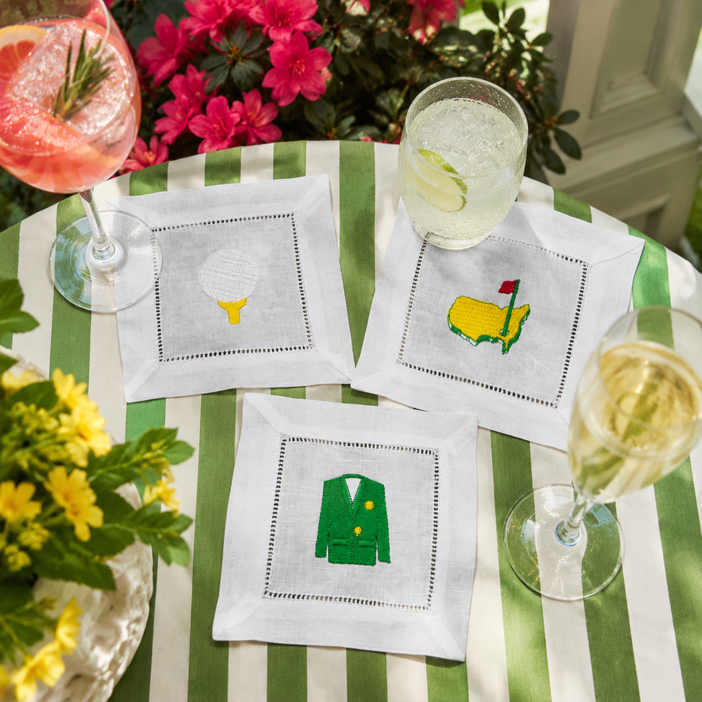 Embroidered Golf Linen Cocktail Napkins – Set of 6