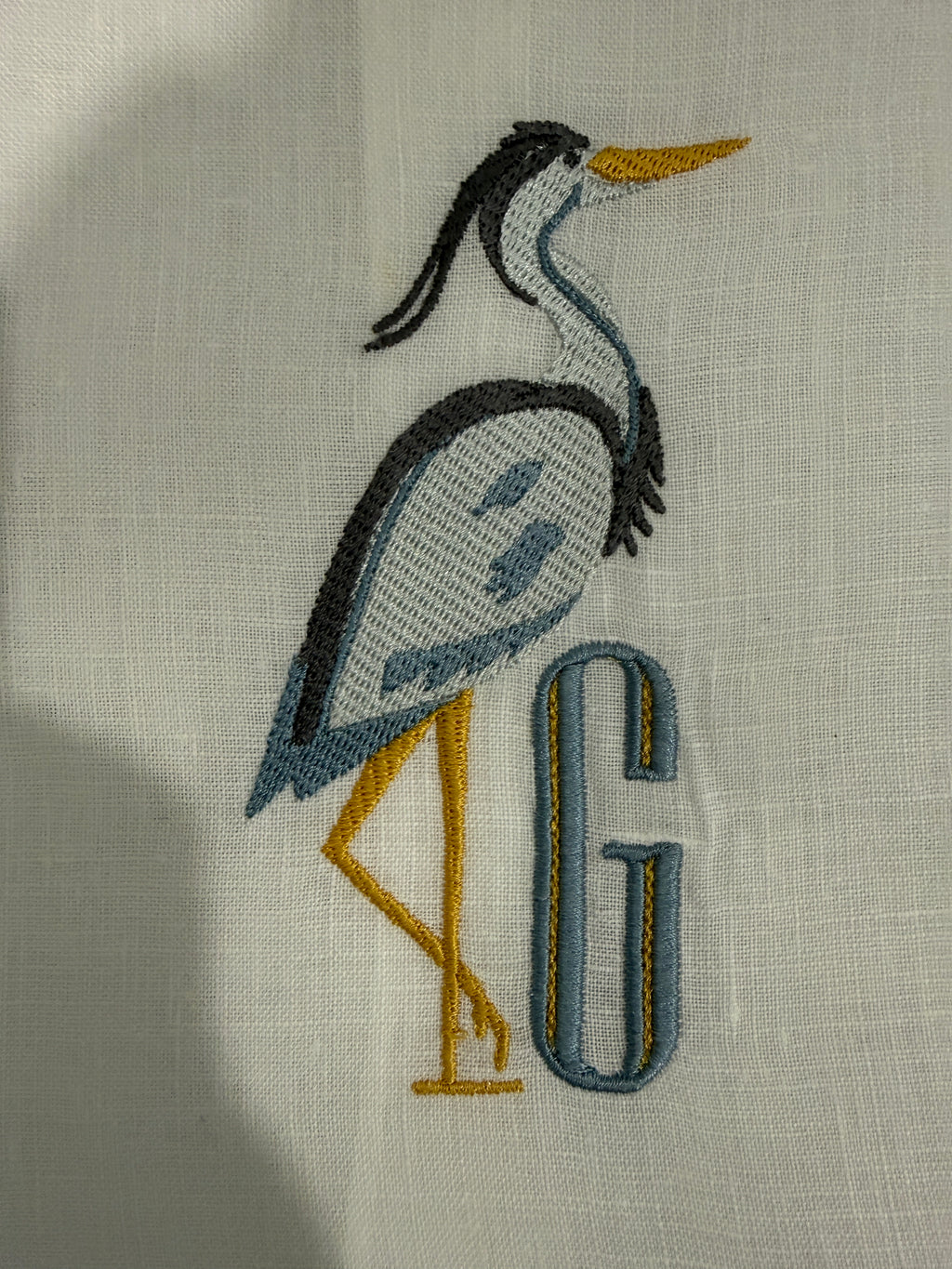 Personalized Heron Embroidered Linen Towel & Cocktail Napkins | Coastal Gift Set