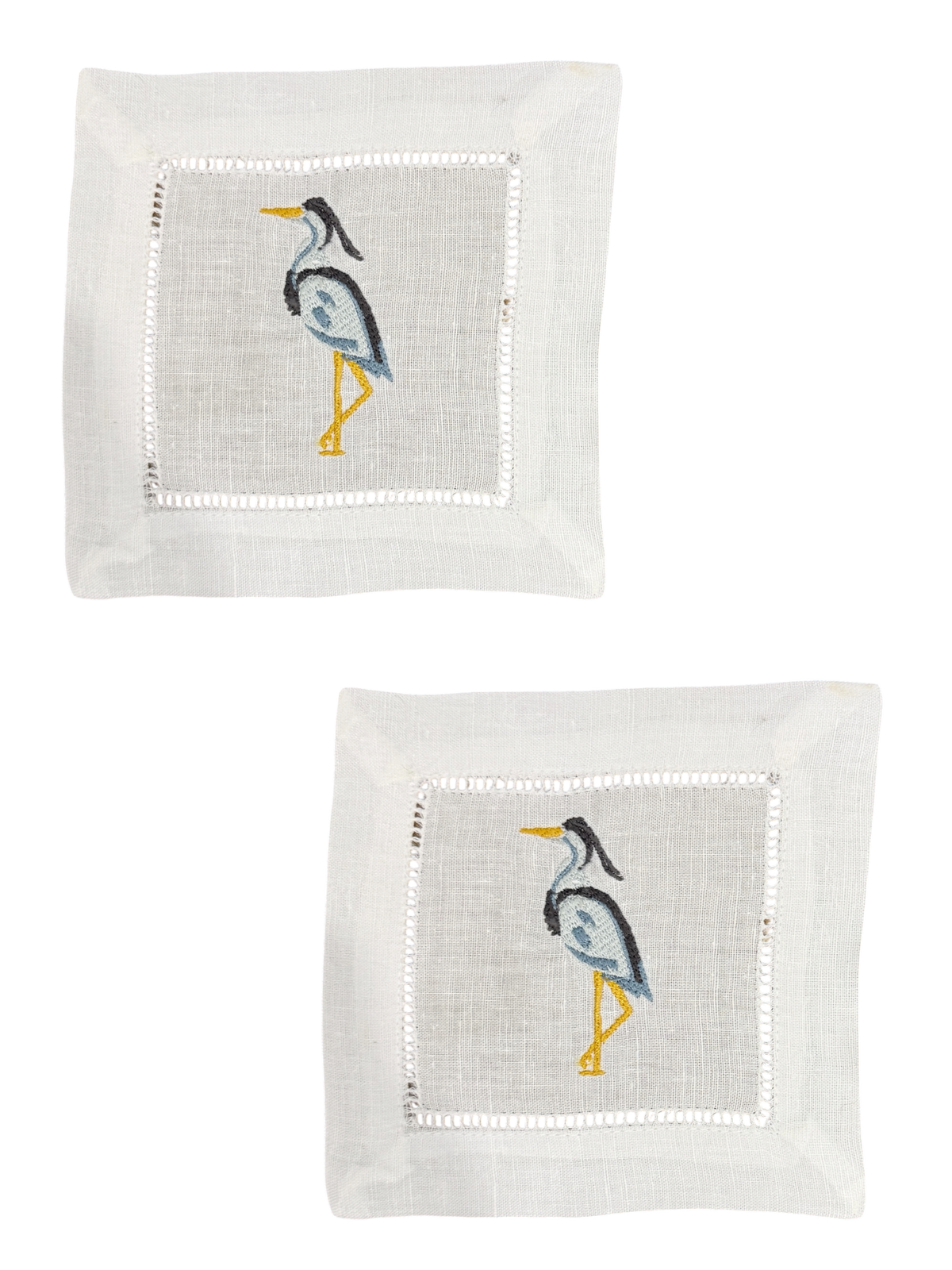 Personalized Heron Embroidered Linen Towel & Cocktail Napkins | Coastal Gift Set